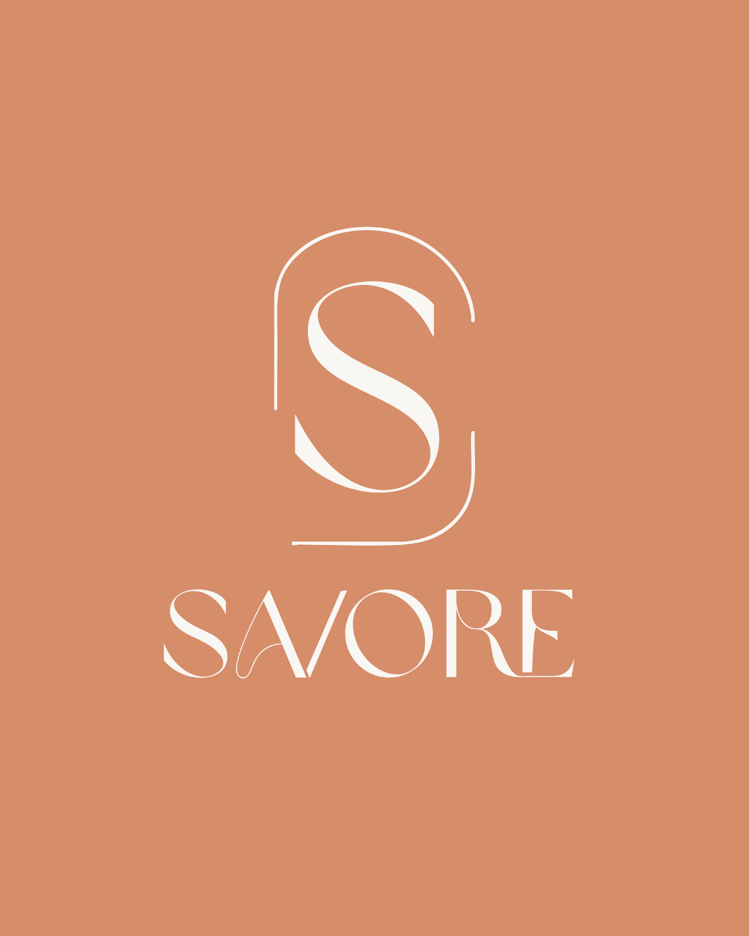 Savore logo on a terracotta background