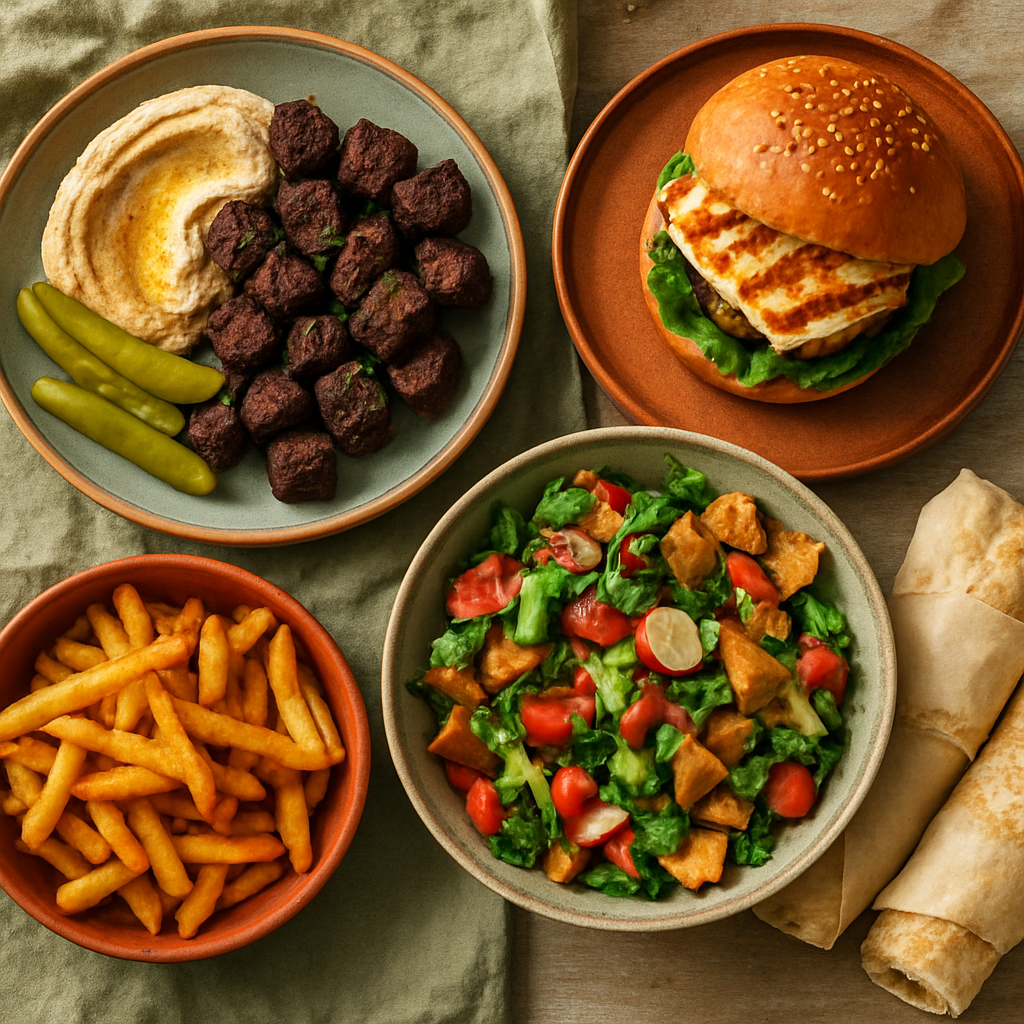 An overhead spread of Savore's reimagined Lebanese street food